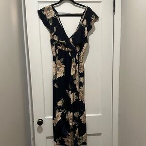Floral Navy and Cream Wrap Dress